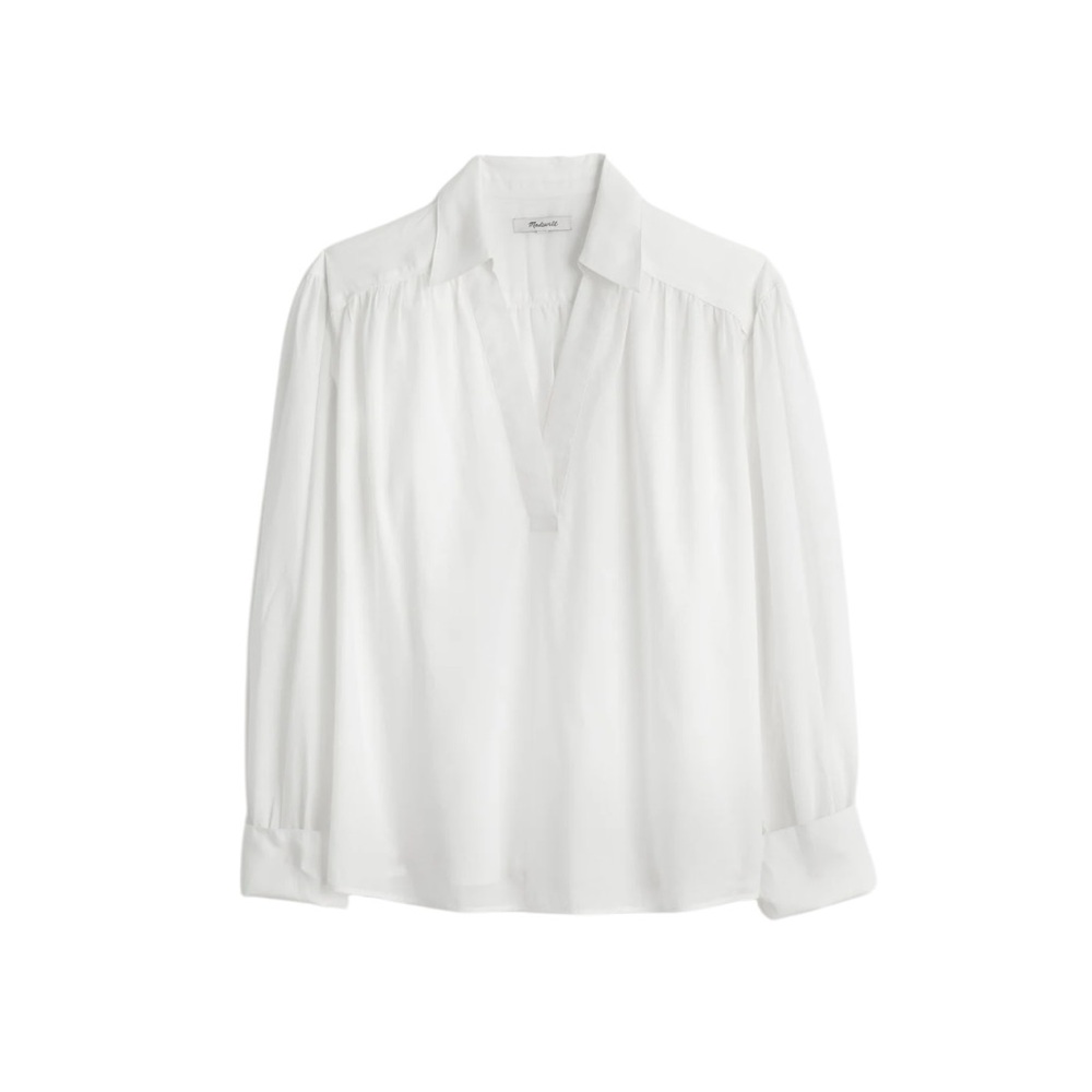Madewell Easy Long-Sleeve Popover Shirt in Eyelet White